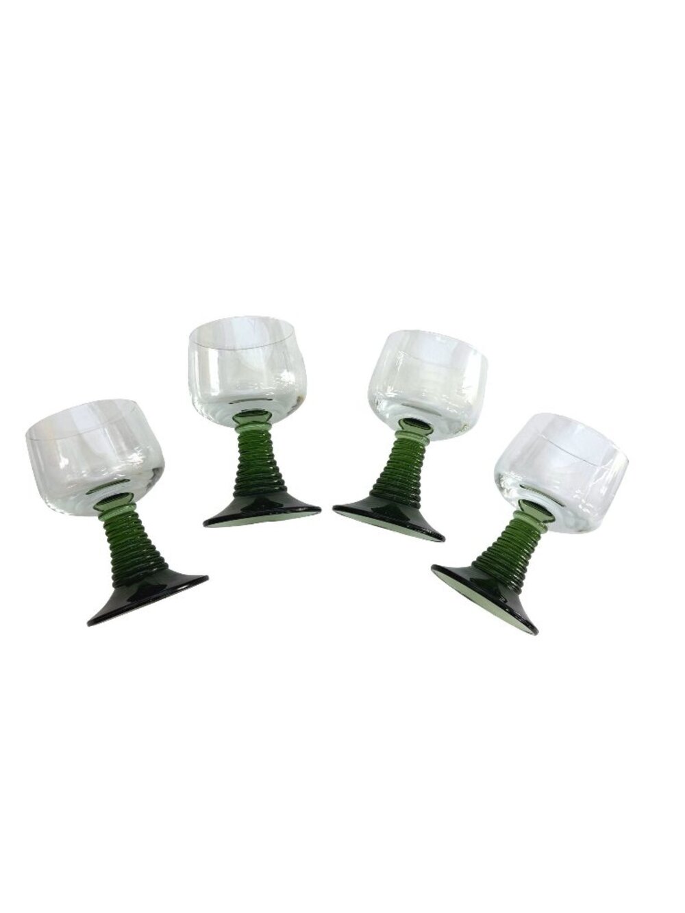 Roemer Green & Clear Beehive Wine Goblets European Design Textured Stem set of 4